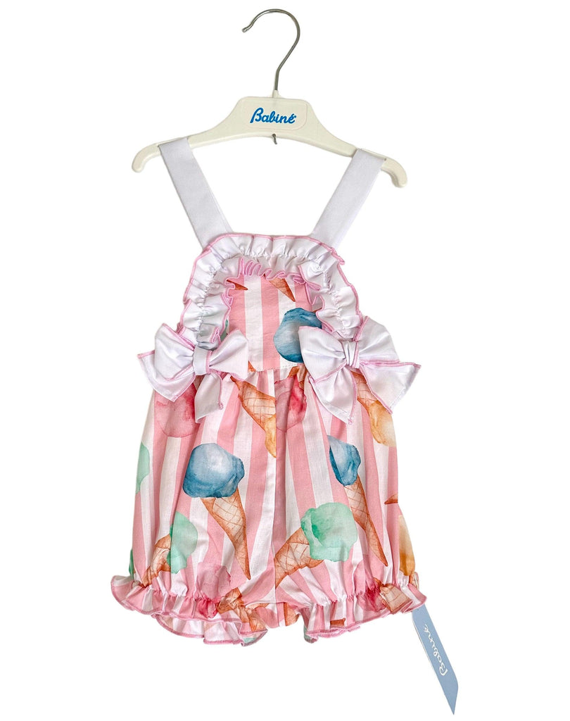 Babine SS24 - Baby Girls Pink Stripe Ice-Cream Romper Suit - Mariposa Children's Boutique