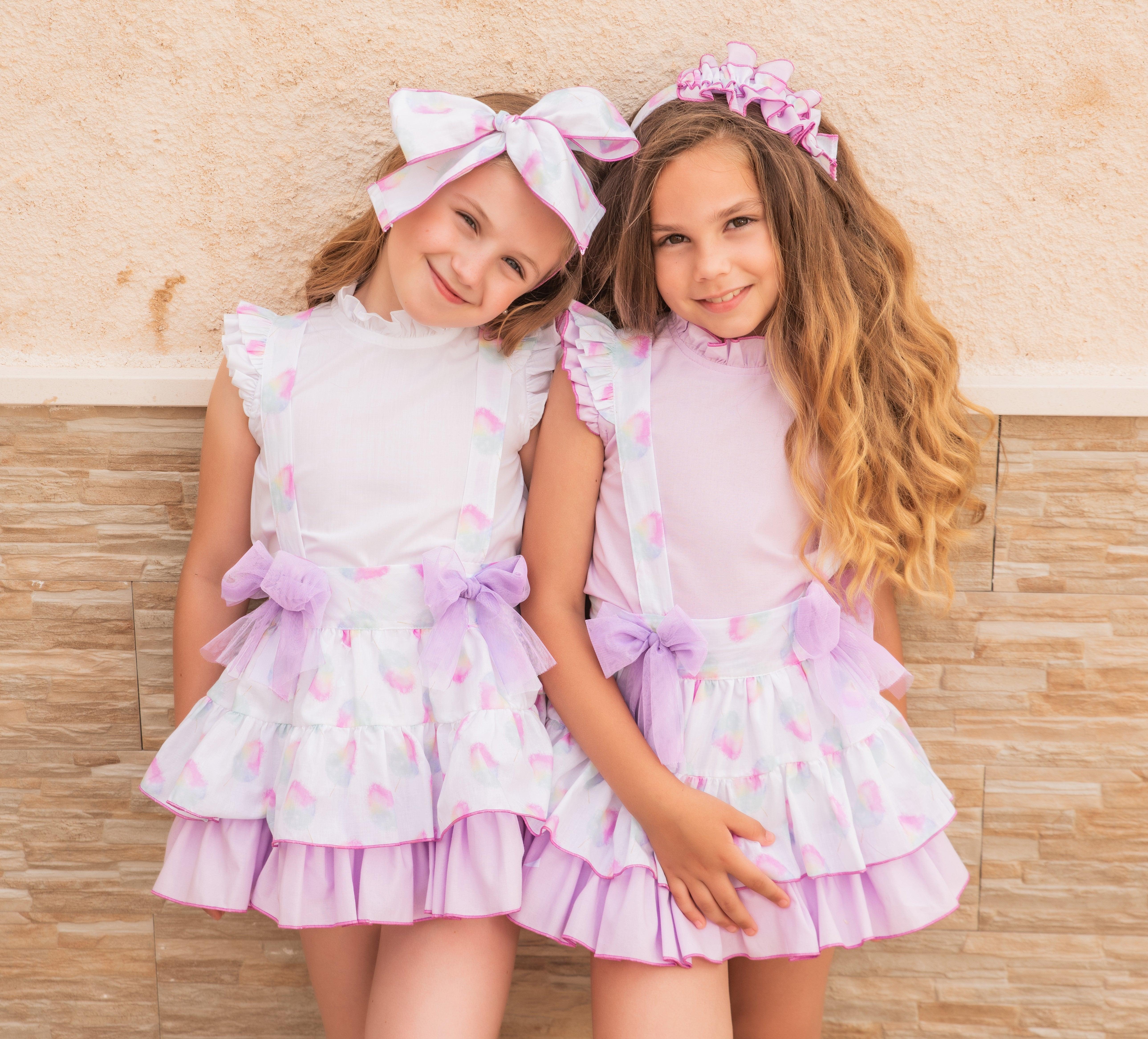 Babine SS24 - Girls Candyfloss Blouse & Pinafore Skirt Set - Mariposa Children's Boutique