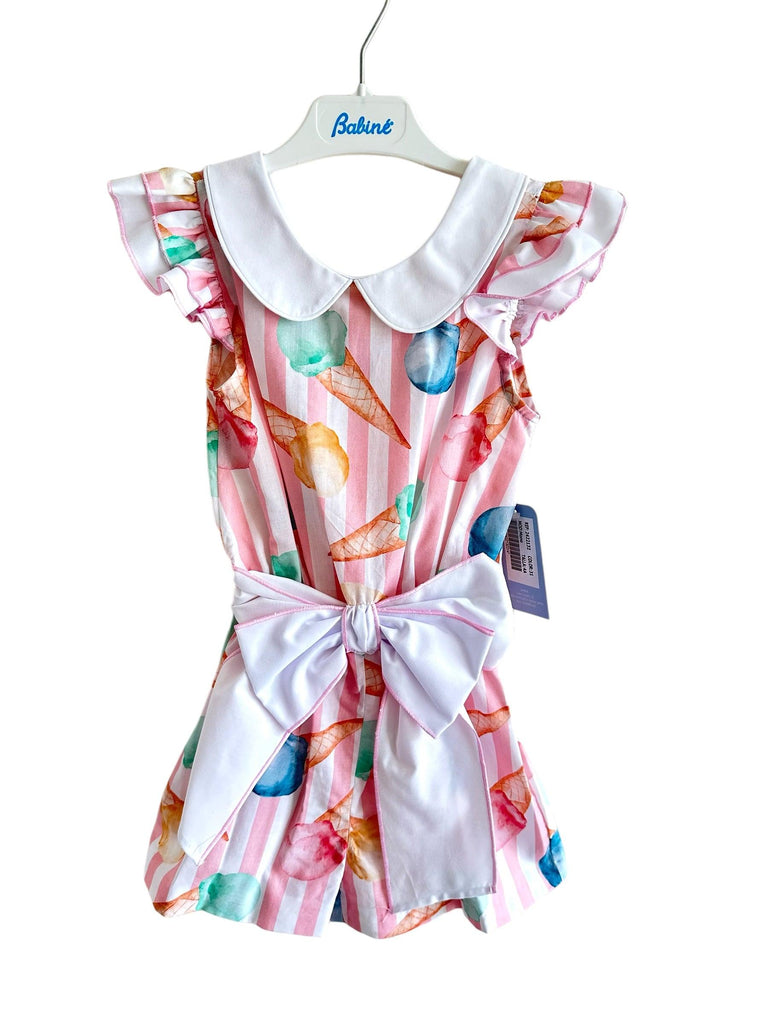 Babine SS24 - Girls Ice-Cream Pink Stripe Playsuit - Mariposa Children's Boutique