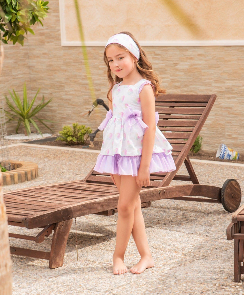 Babine SS24 - Girls Lilac Candyfloss Tie Back Dress - Mariposa Children's Boutique