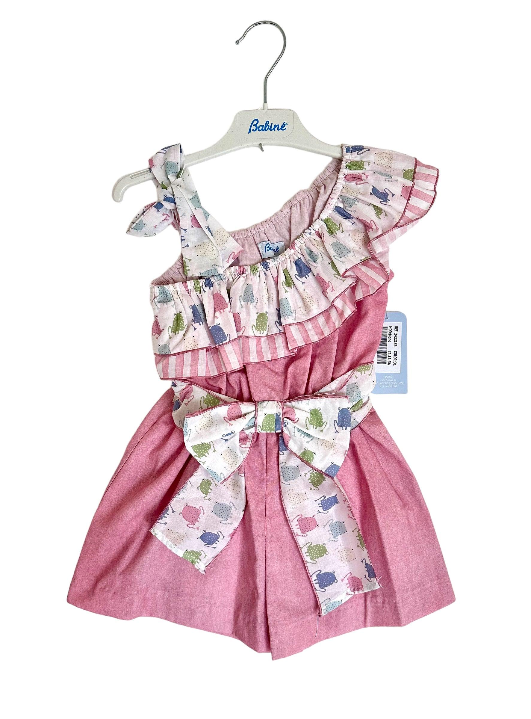 Babine SS24 - Girls Pink Asymmetric Playsuit - Mariposa Children's Boutique