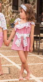 Babine SS24 - Girls Pink Asymmetric Playsuit - Mariposa Children's Boutique