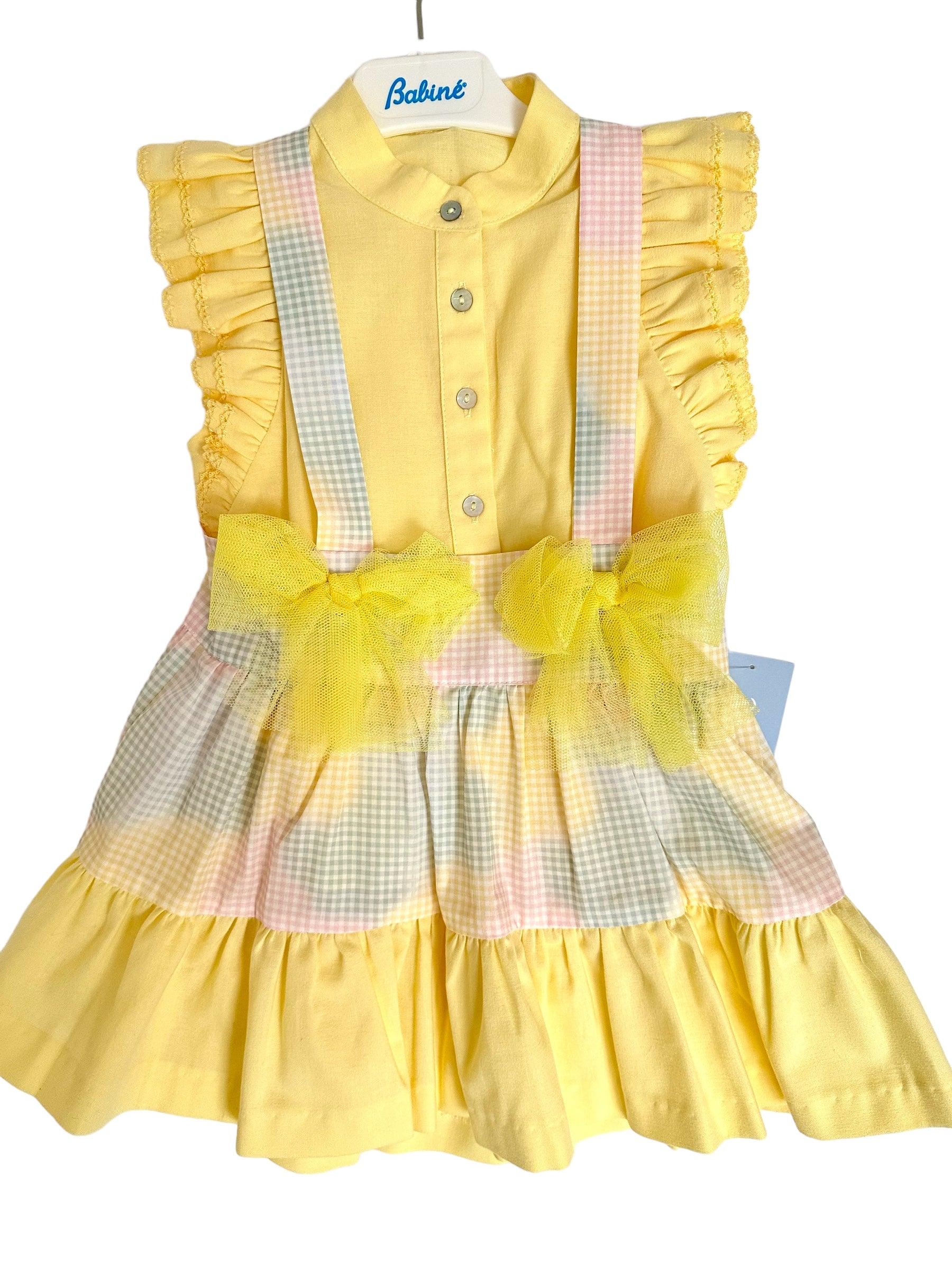 Babine SS24 - Girls Yellow Pastel Blouse & Pinafore Skirt Set - Mariposa Children's Boutique