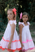Babine SS26 - Girls White and Neon Pink Summer Dress