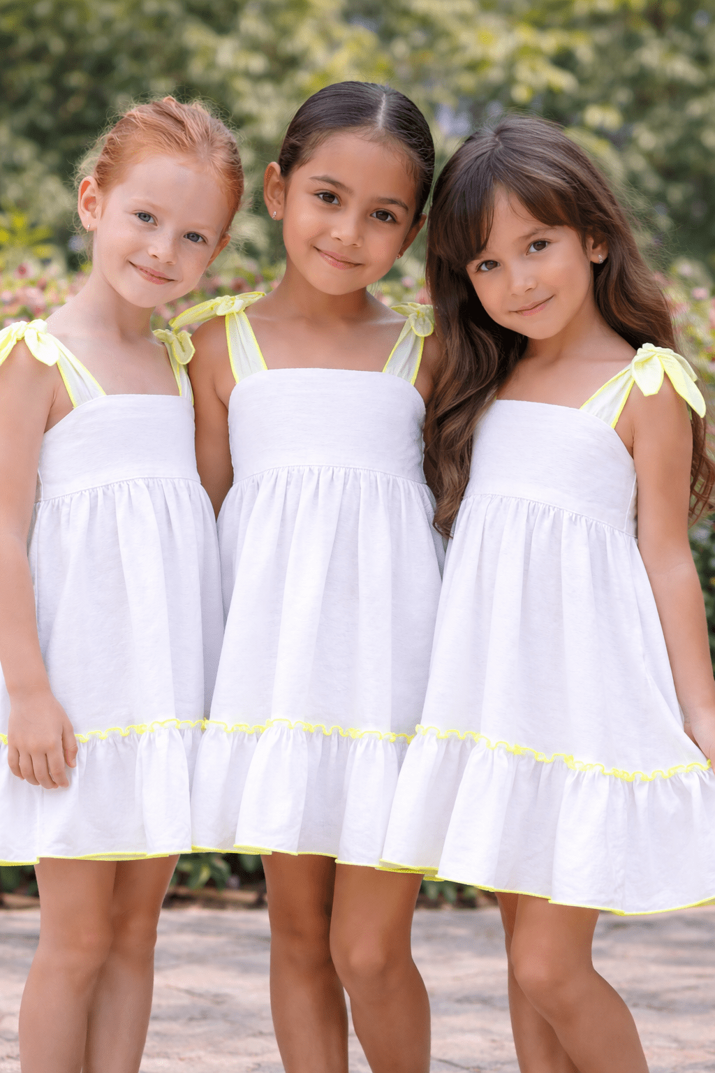 Babine SS26 - Girls White & Neon Yellow Trim Dress