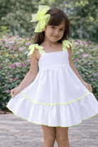 Babine SS26 - Girls White & Neon Yellow Trim Dress