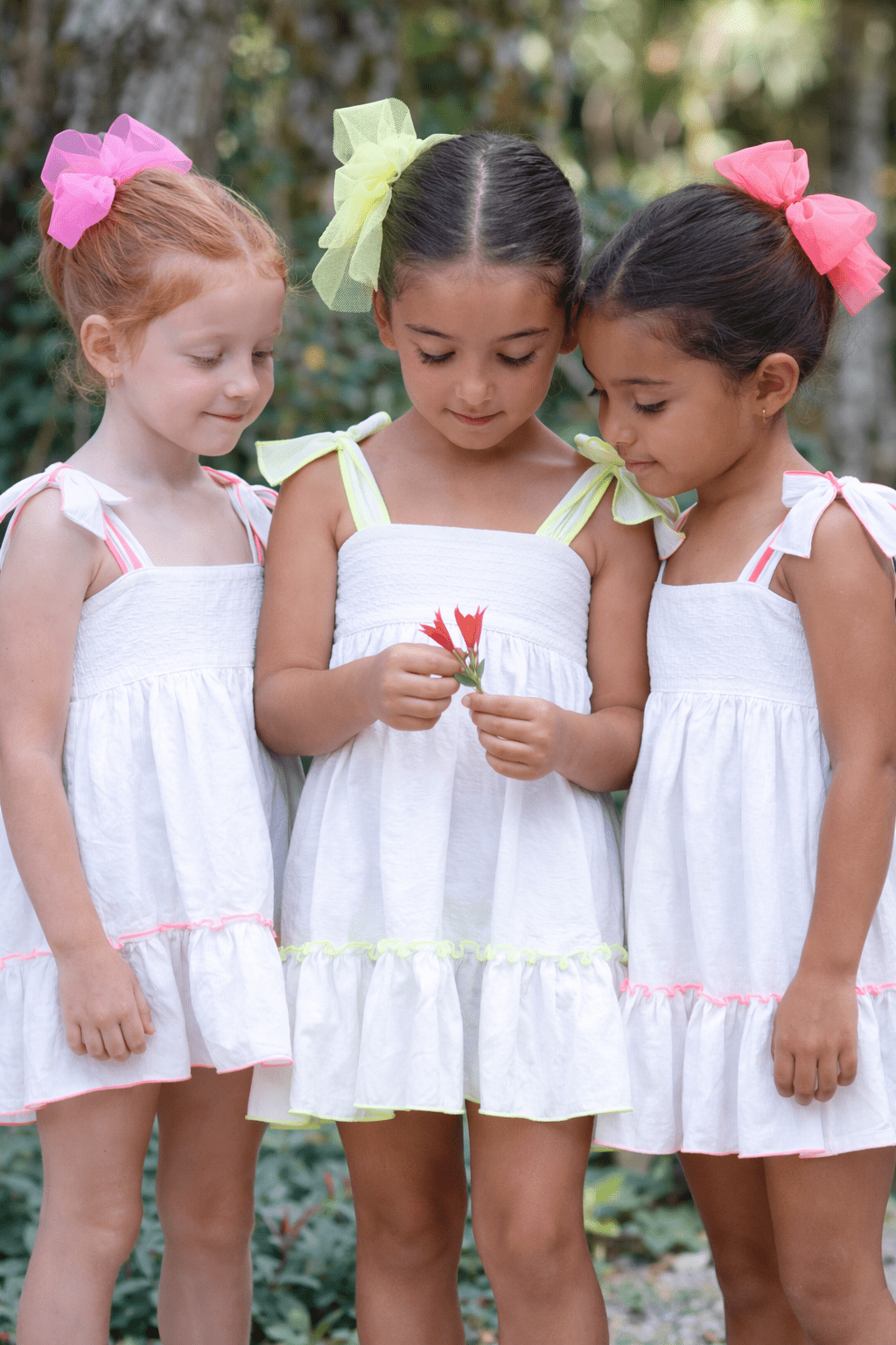 Babine SS26 - Girls White & Neon Yellow Trim Dress