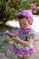 Baby girls Pink and Lemons dress and knickers summer set by Babine for SS26.  