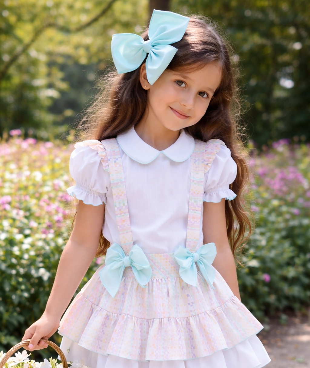 Girls Babine SS26 Pastel Abstract Mint Hairbow. 