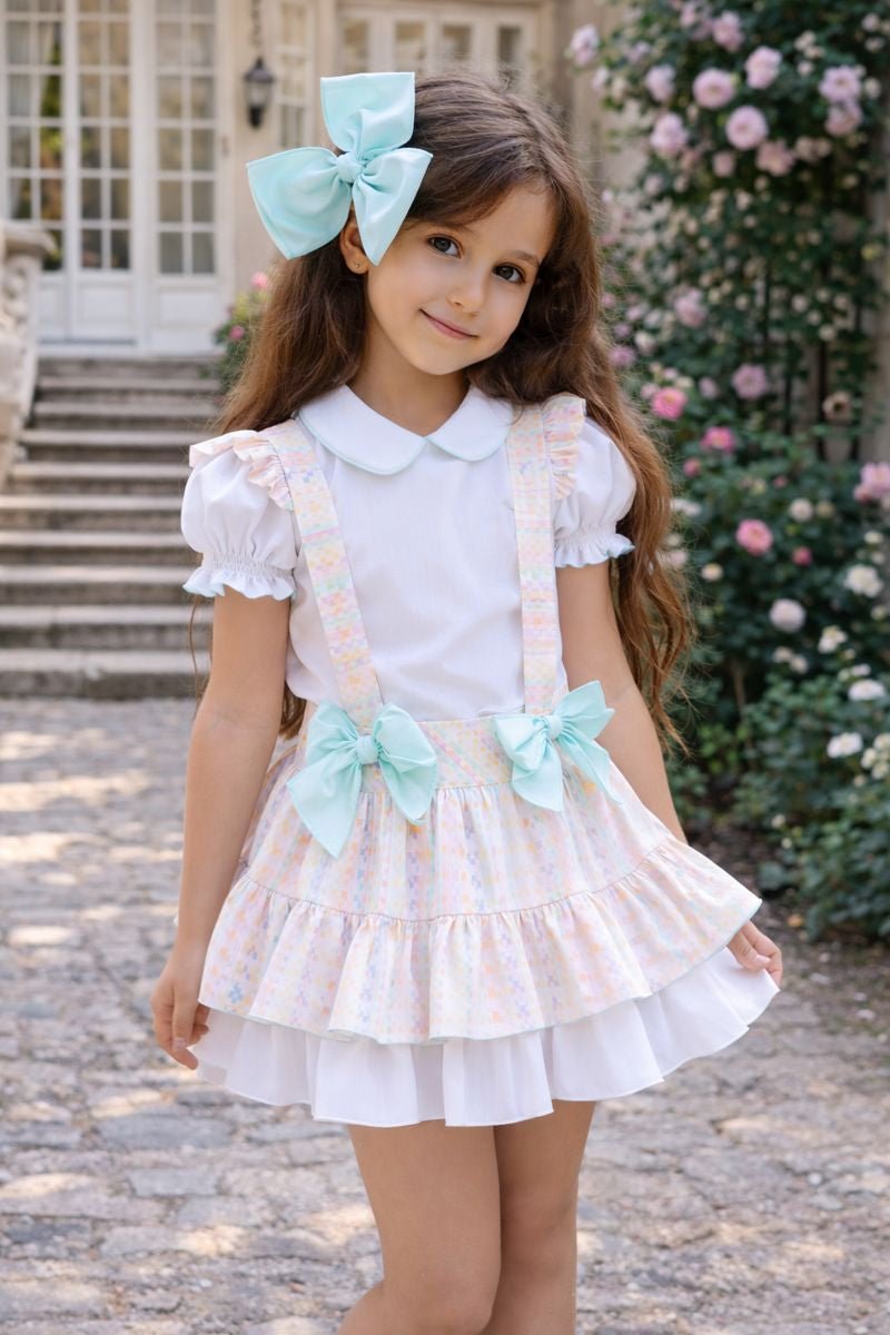 Girls Babine SS26 Pastel Abstract Mint Hairbow. 