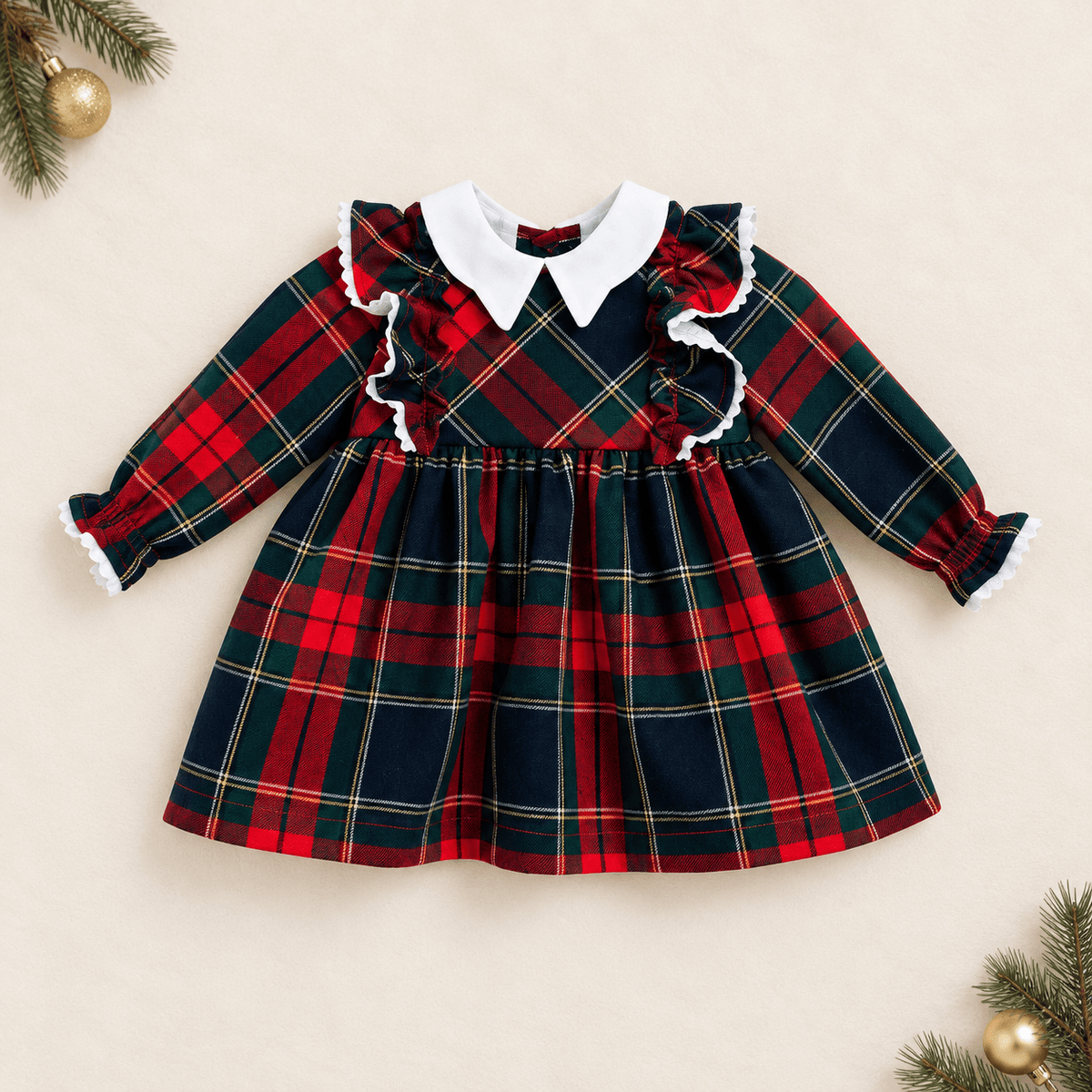 Basmarti Baby Girls Red & Green Tartan Dress | AW26