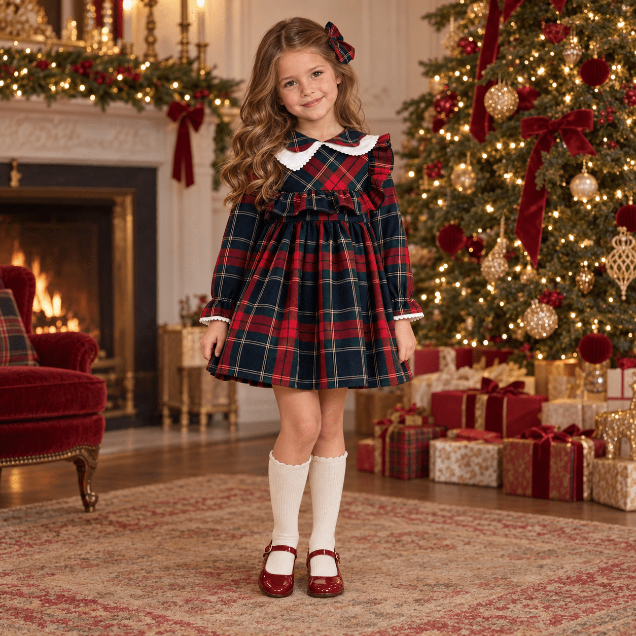 Basmarti Girls Red & Green Tartan Dress | AW26
