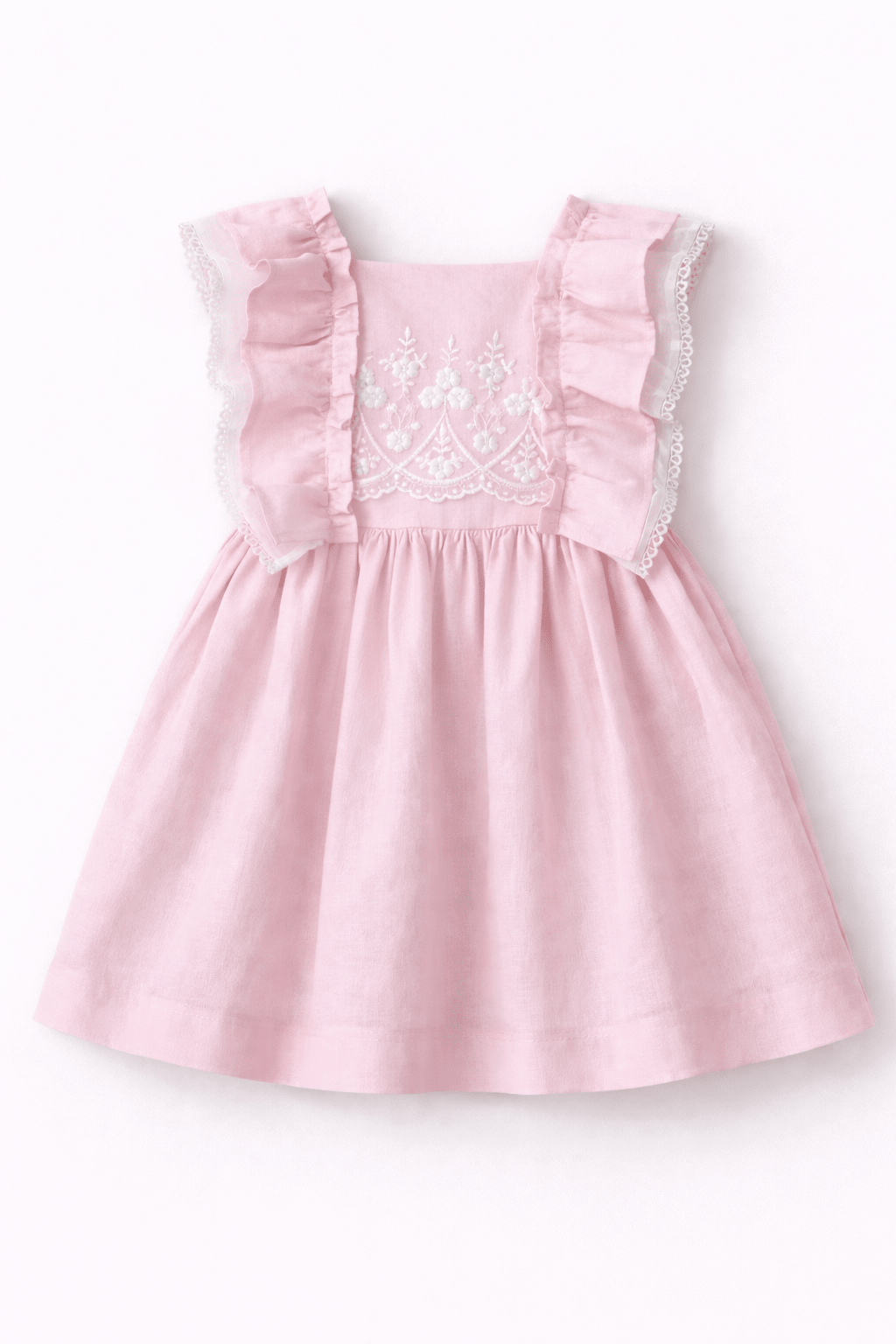 Basmarti SS26 Lua baby pink Spanish girls dress with embroidered bodice 