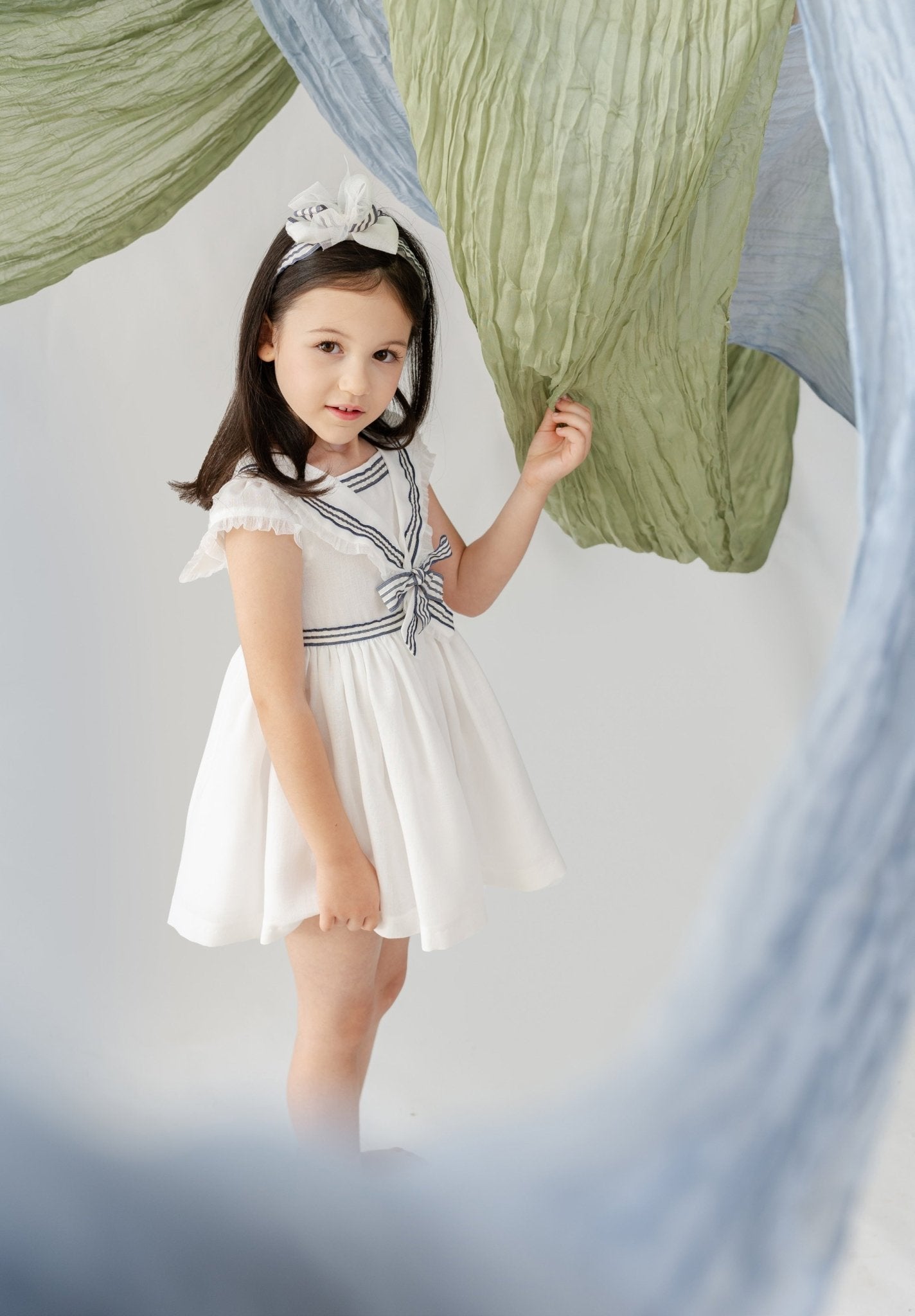 Basmarti SS26 - Girls Siroko White & Navy Sailor Dress