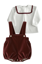 Be Chic baby boys burgundy velvet romper with ivory shirt luxury Portuguese baby outfit AW26