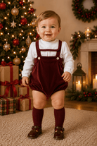 Be Chic baby boys burgundy velvet romper with ivory shirt luxury Portuguese baby outfit AW26