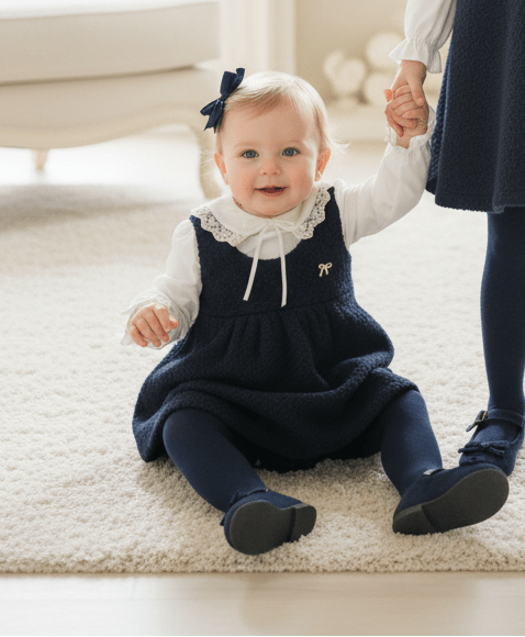 Baby Girls Navy Boucle Romper by BE CHIC for AW26 

