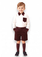 Be Chic Boys Burgundy Velvet Shorts with Ivory Shirt | AW26 PRE-ORDER