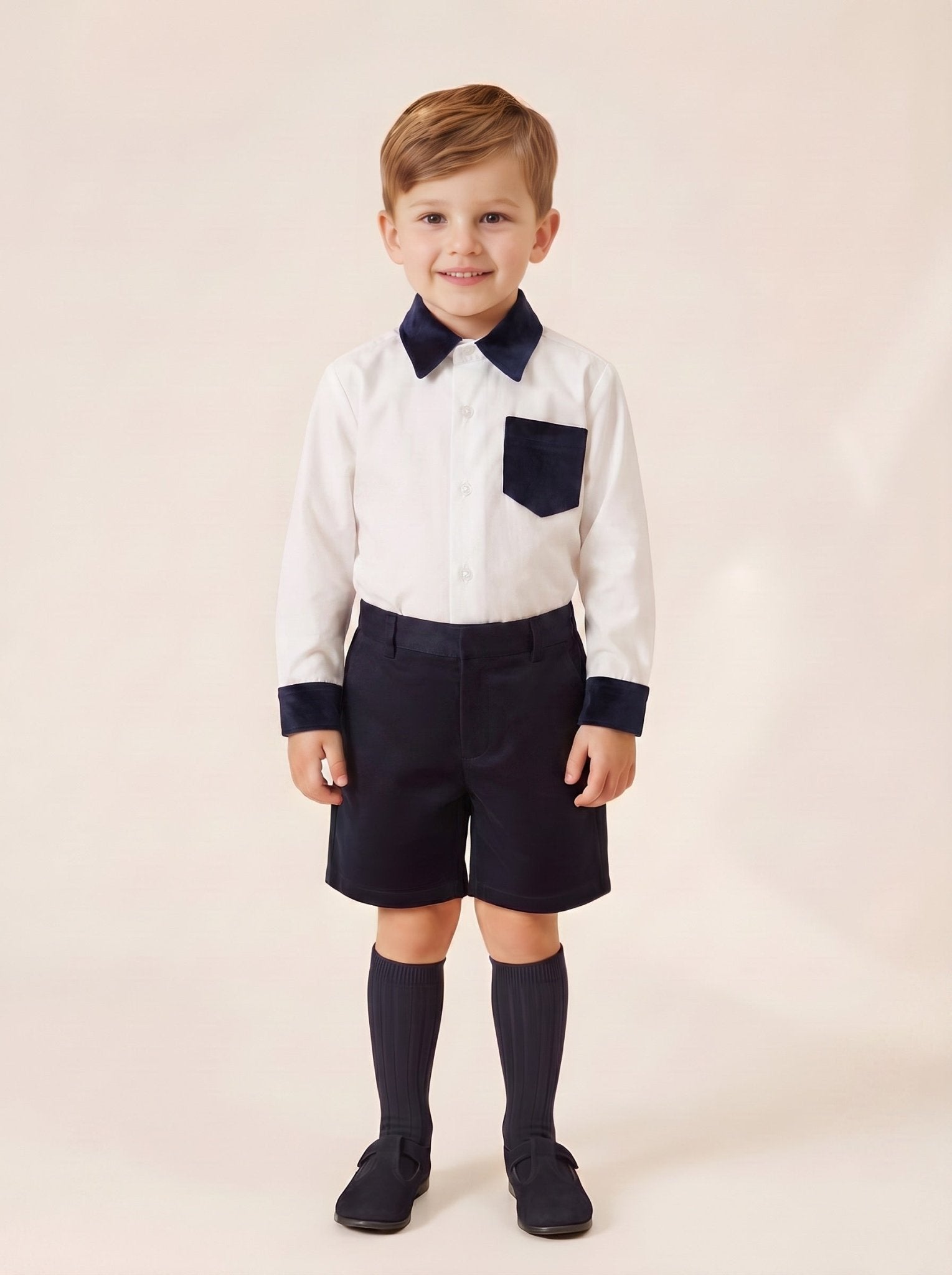 Be Chic boys navy and ivory shorts and shirt set for AW26