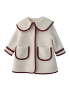 Be Chic girls ivory bouclé coat with burgundy trim made in Portugal AW26