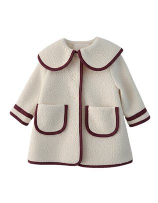 Be Chic girls ivory bouclé coat with burgundy trim made in Portugal AW26