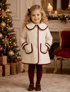 Be Chic girls ivory bouclé coat with burgundy trim made in Portugal AW26