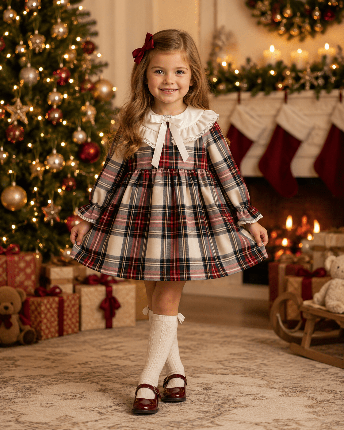 Be Chic Girls Ivory Tartan Dress | AW26 PRE-ORDER
