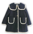 Be Chic girls navy bouclé coat with ivory trim and ivory velvet bow luxury Portuguese children's coat AW26
