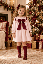 Be Chic Girls Pink & Burgundy Bow Dress | AW26 PRE-ORDER End OCT