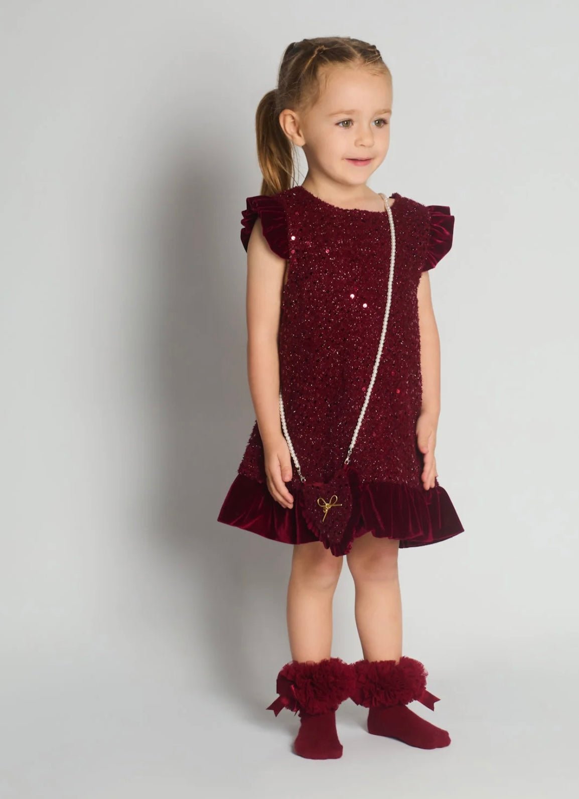 Beau KiD AW25 - Girls Burgundy Red Sequin Dress & Bag