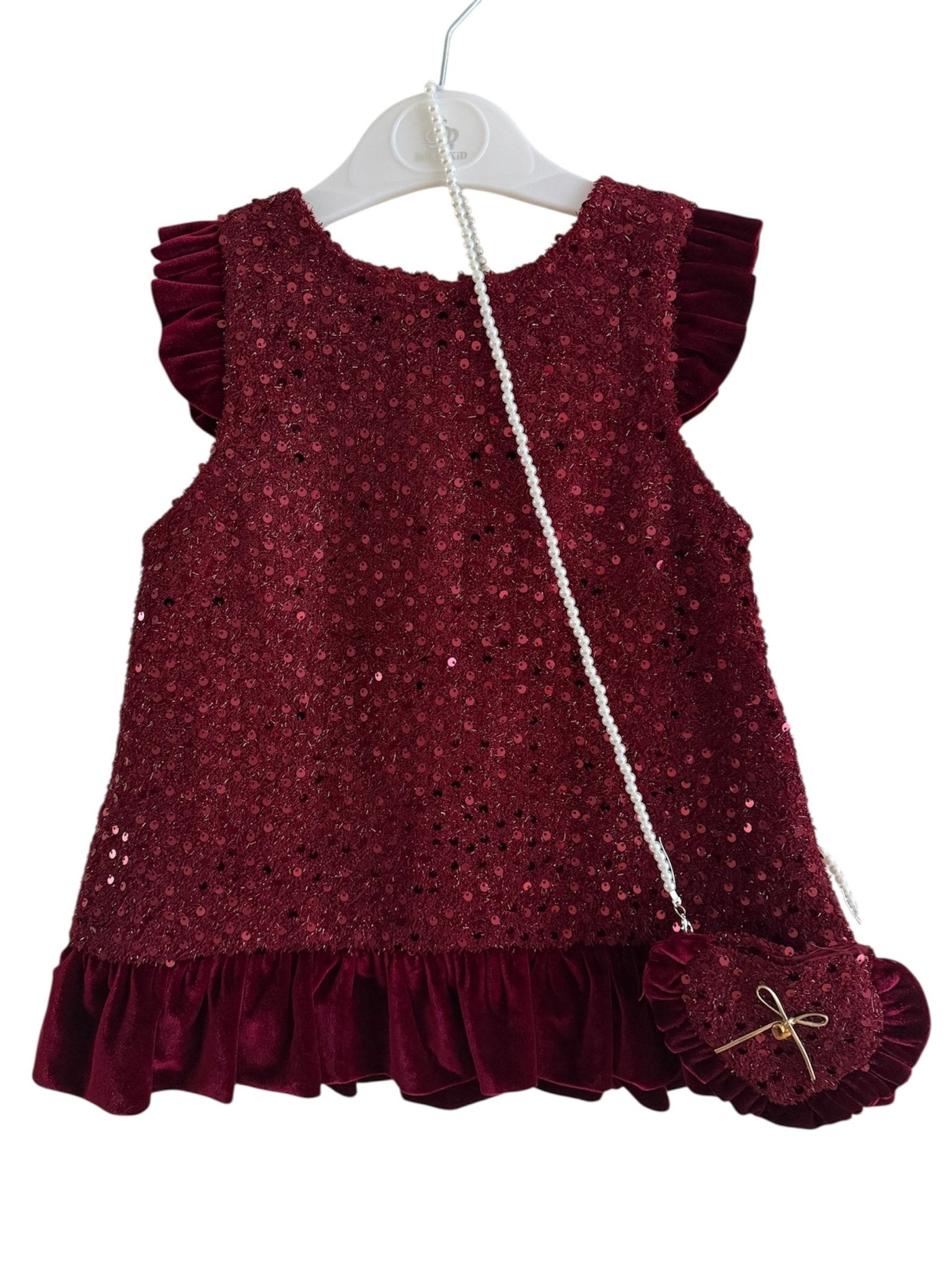 Beau KiD AW25 - Girls Burgundy Red Sequin Dress & Bag