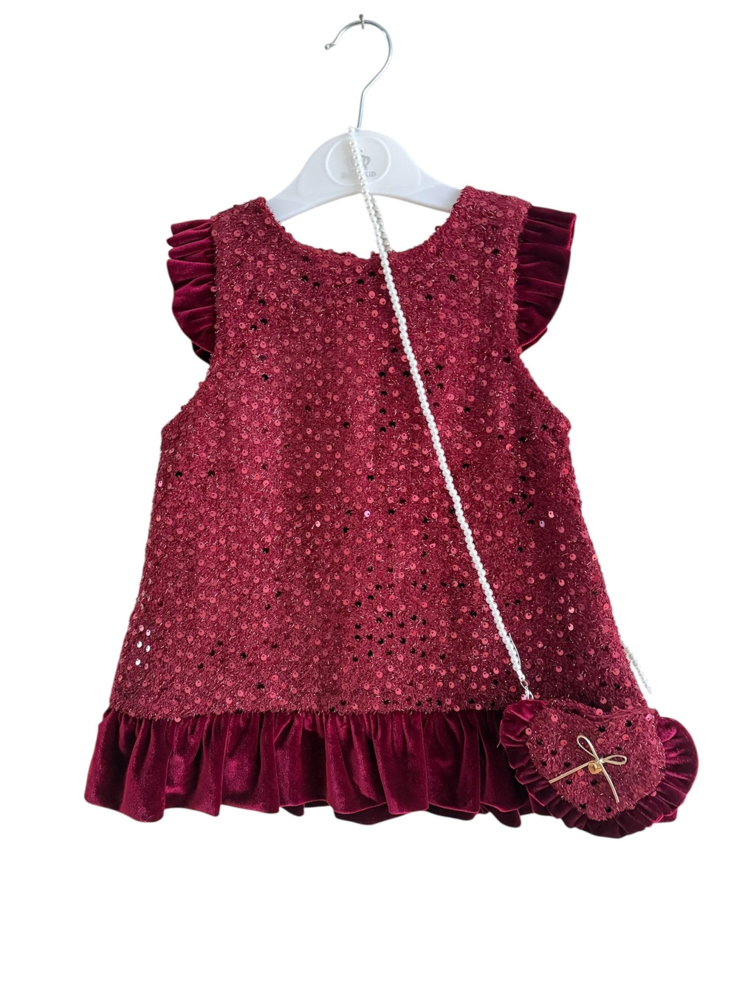 Beau KiD AW25 - Girls Burgundy Red Sequin Dress & Bag