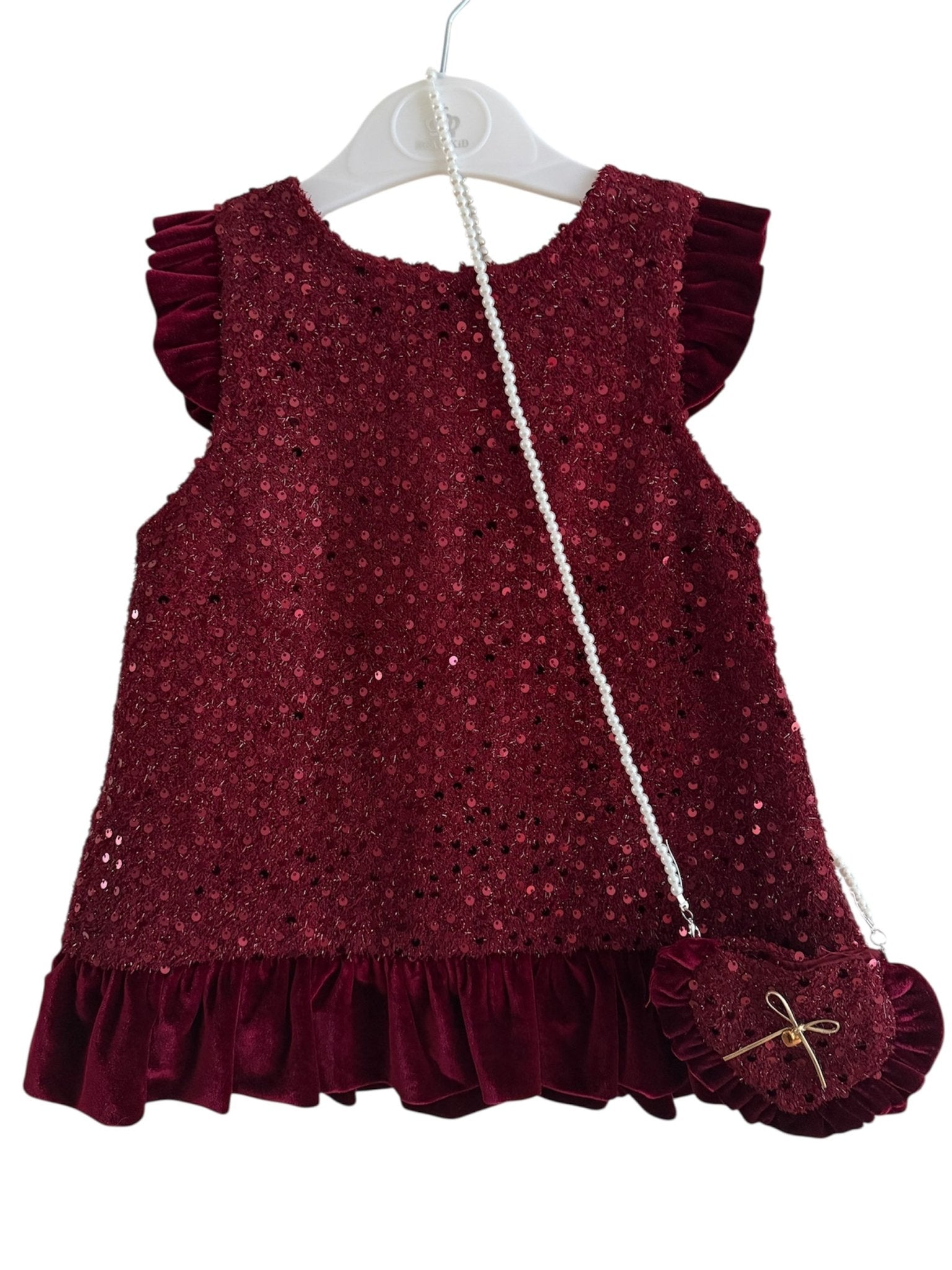 Beau KiD AW25 - Girls Burgundy Red Sequin Dress & Bag