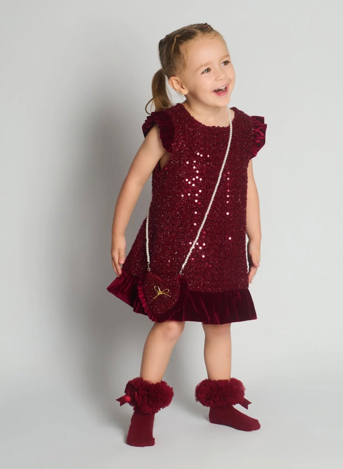 Beau KiD AW25 - Girls Burgundy Red Sequin Dress & Bag