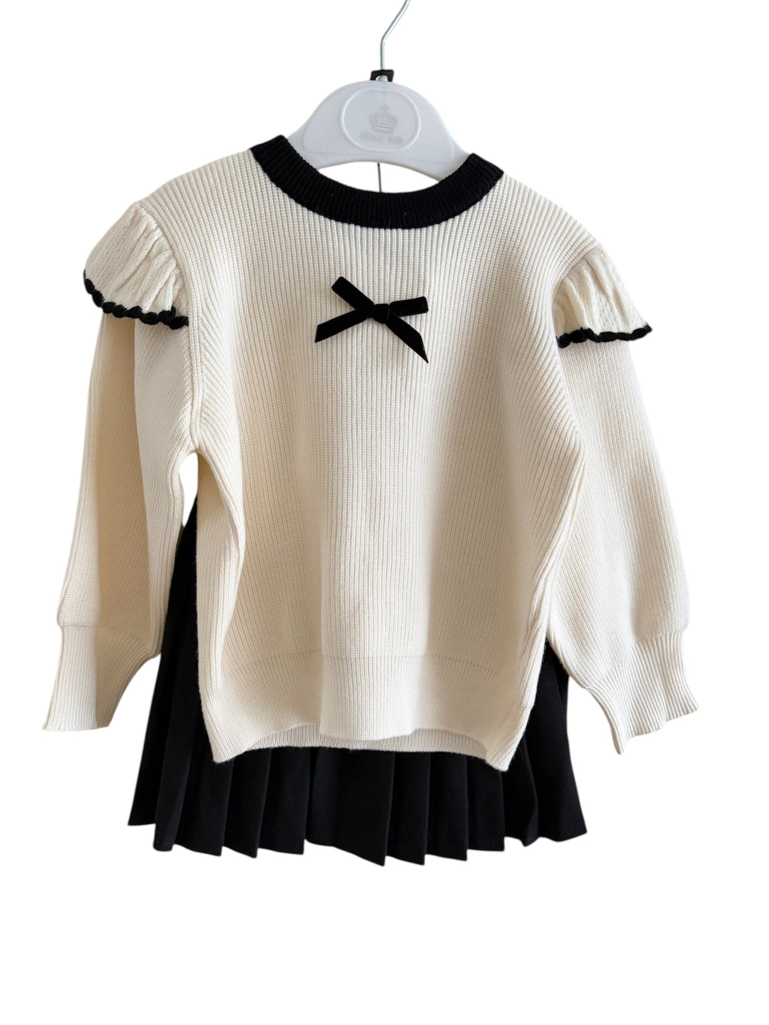 Beau KiD AW25 - Girls Ivory and Black Knitted Skirt Set