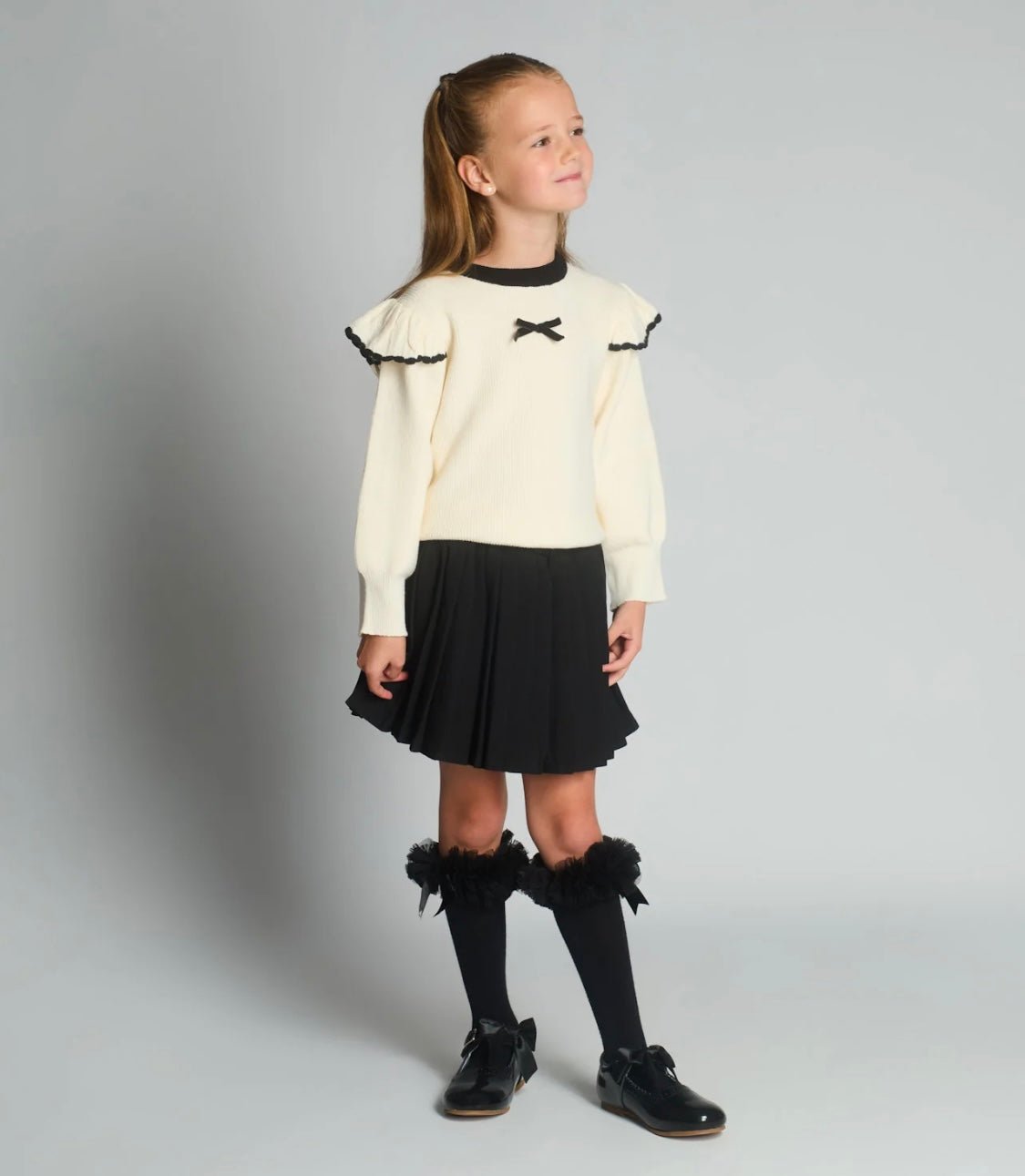 Beau KiD AW25 - Girls Ivory and Black Knitted Skirt Set
