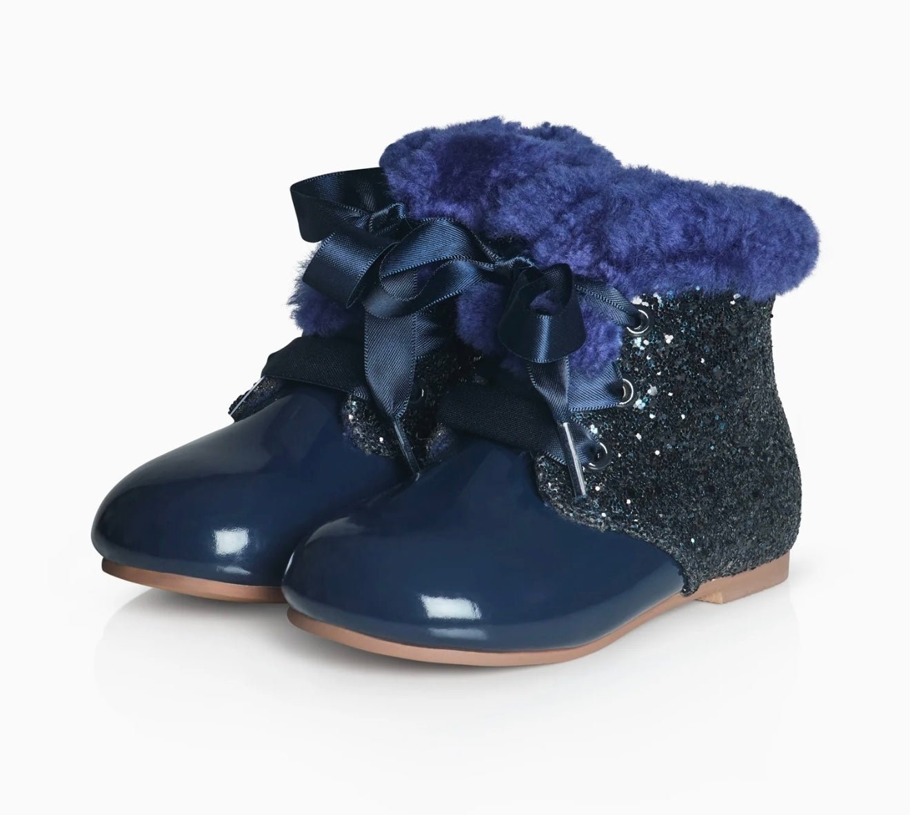 Beau KiD AW25 - Girls Navy Patent Faux Leather Glitter Boots