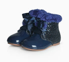 Beau KiD AW25 - Girls Navy Patent Faux Leather Glitter Boots
