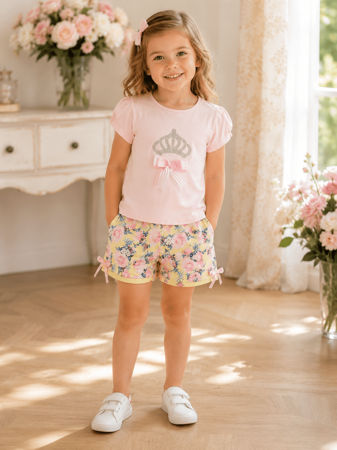 Beau Kid Girls Pink T-Shirt and Floral Print Shorts | Clearance Sale
