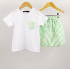 Boys - White & Green Stripe Shorts & T-Shirt Set - Mariposa Children's Boutique