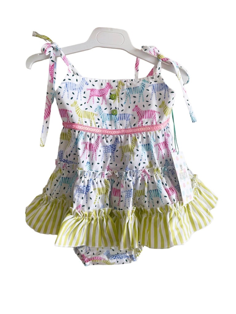 CLEARANCE DEAL - Alhuka - Baby Girl's Oslo Multi Coloured Animal Print Dress & Knickers Set - Mariposa Children's Boutique