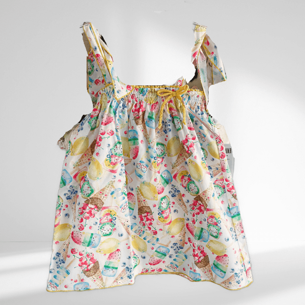Alhuka SS23 - Girls Ice-Cream Multi Colour Print Summer Dress - Mariposa Children's Boutique