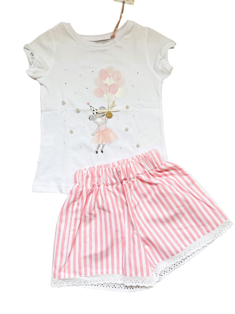 CLEARANCE DEAL - Alhuka Summer - Florencia Pink & White Stripe Shorts & T-Shirt Set - Mariposa Children's Boutique