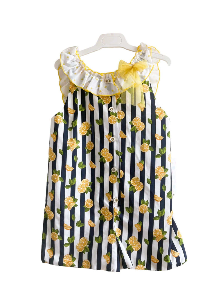 CLEARANCE DEAL - Alhuka Summer - Granada Navy Stripe Lemons Print Playsuit - Mariposa Children's Boutique