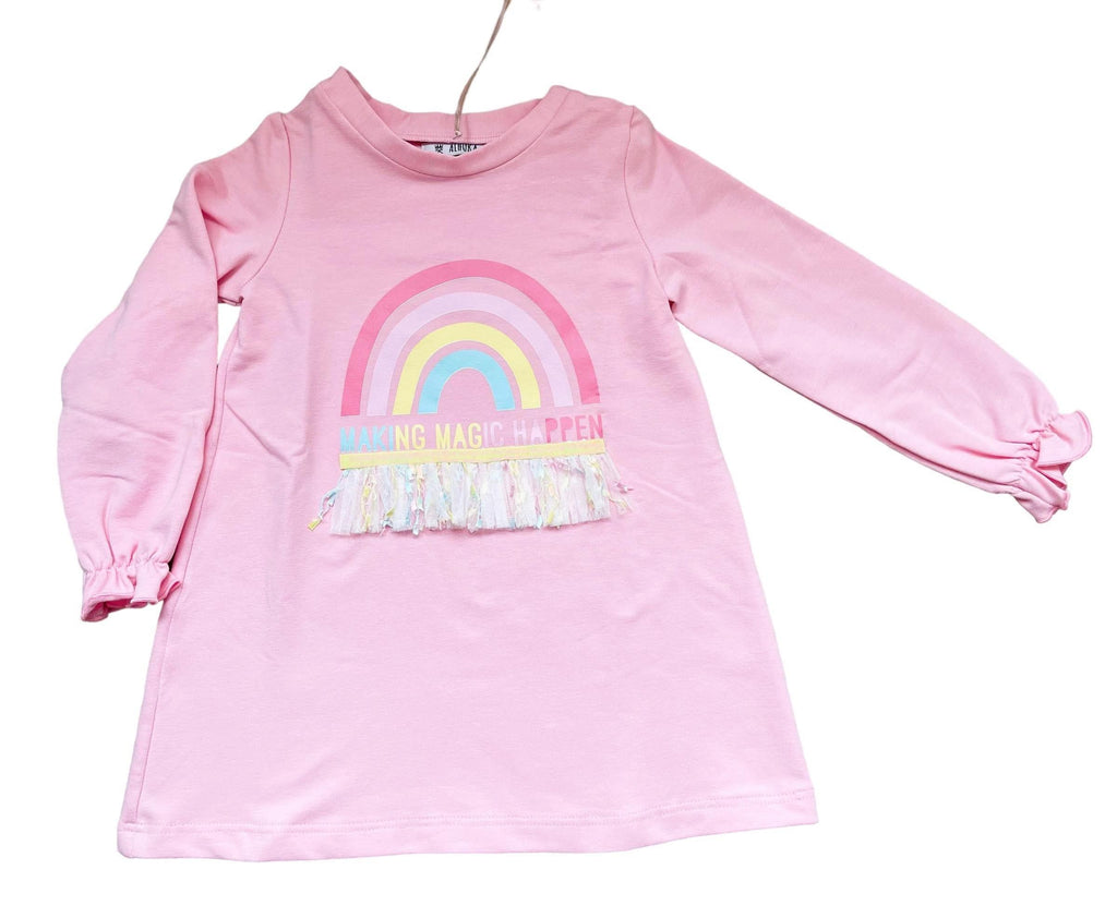 CLEARANCE DEAL - Alhuka Summer - Londres Pink Multi Coloured Rainbow Dress - Mariposa Children's Boutique