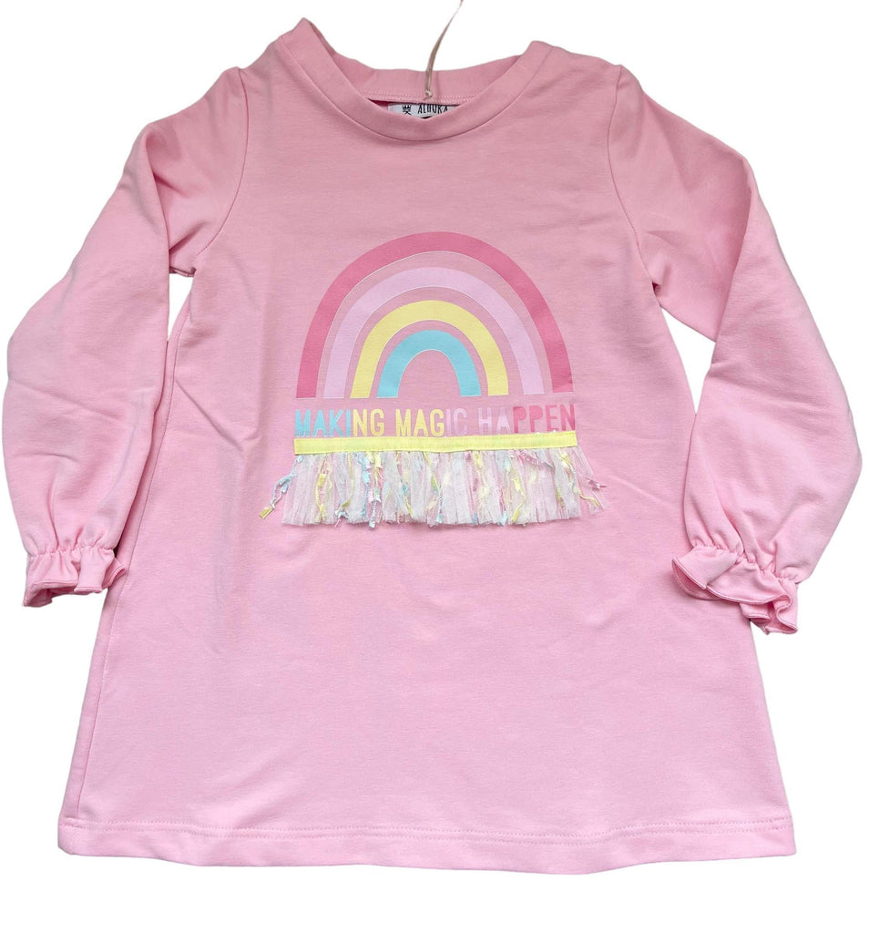 CLEARANCE DEAL - Alhuka Summer - Londres Pink Multi Coloured Rainbow Dress - Mariposa Children's Boutique
