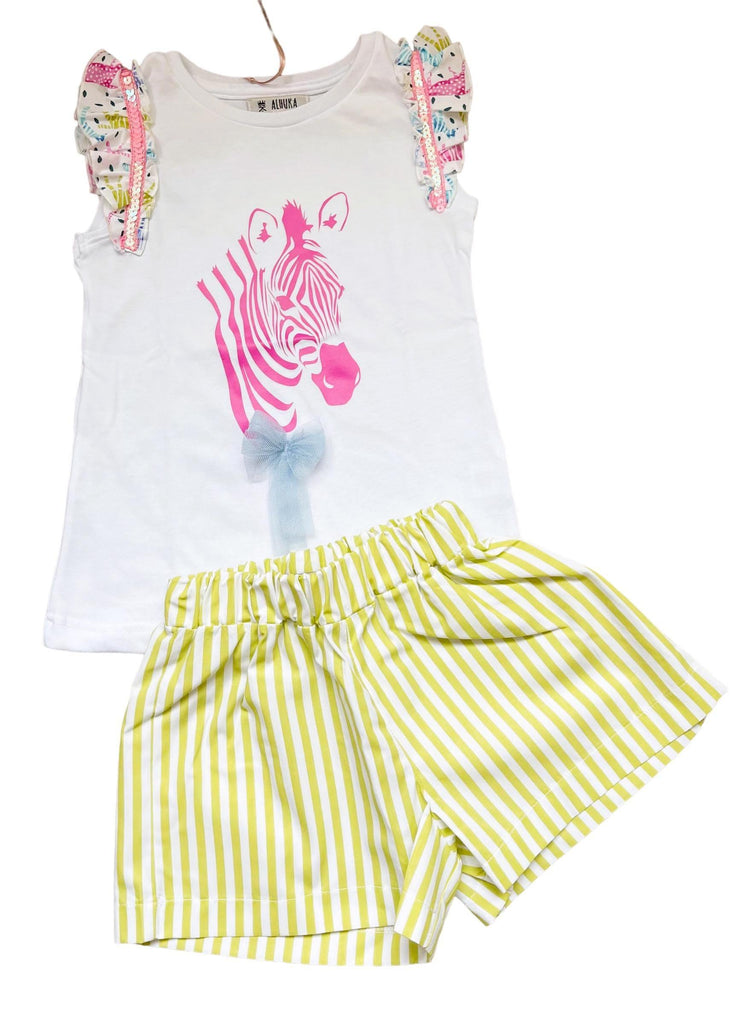CLEARANCE DEAL - Alhuka Summer - Oslo Multi Coloured Animal Print Shorts, T-Shirt & Headband Set - Mariposa Children's Boutique
