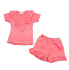 CLEARANCE DEAL - Loungewear - Girls Coral Ruffle T-Shirt & Shorts - Mariposa Children's Boutique