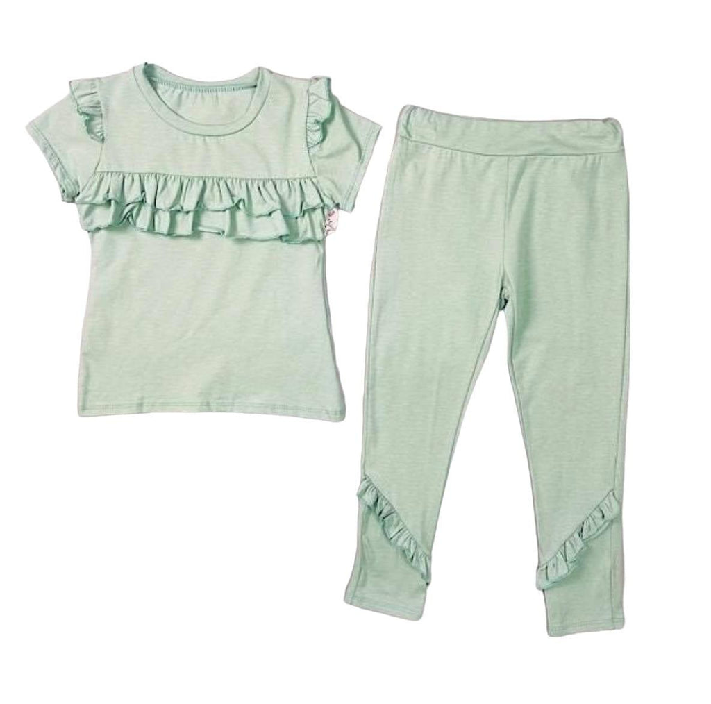 CLEARANCE DEAL - Loungewear - Pistachio Ruffle T-Shirt & Leggings Set - Mariposa Children's Boutique