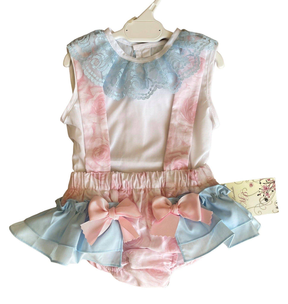 CLEARANCE DEAL - Maria Bardallo - Baby Girl's Bambu White, Pink & Blue Jam Pants Set - Mariposa Children's Boutique